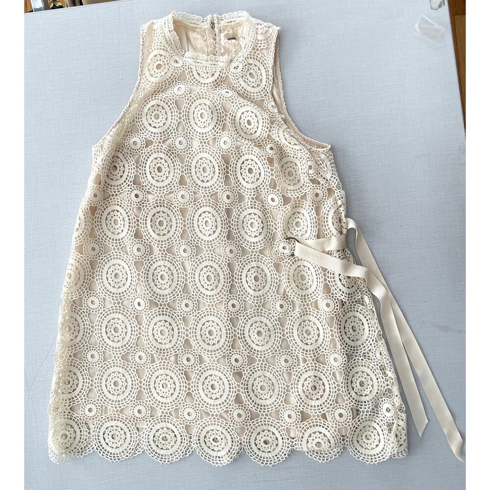 Free People Sz 10 Selma Lace Crochet Shift Dress Mini Boho Festival Prairie - Picture 4 of 16